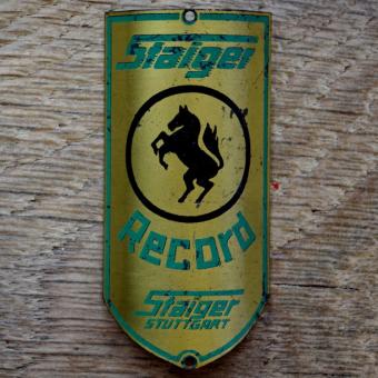 Steuerkopfschild STAIGER RECORD, 50er Jahre, Originalschild aus Sammlungsbestand 