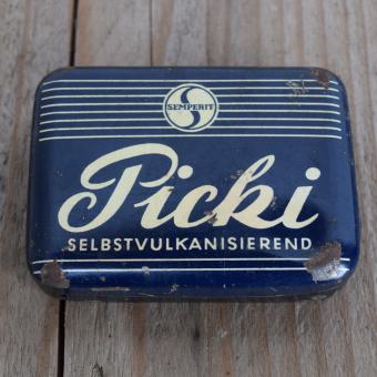 Flickzeug Blechdose "PICKY" orig. 50er Jahre, 71 x 54 x 18 mm, ohne Inhalt 