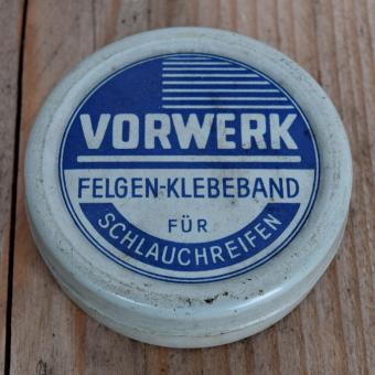Blechdose "VORWERK FELGEN-KLEBEBAND" orig. 50 er Jahre, 75 x 22 mm, ohne Inhalt 