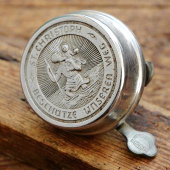 Fahrrad/Moped Klingel Motiv Christopherus, orig. 50er Jahre, verchromt, gebr. 