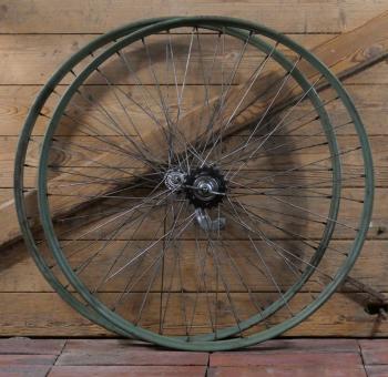 Laufradsatz 26 Zoll (559), für Drahtbereifung, 1949,  Naben: F&S verchromt / F&S Torpedo verchromt, gebr. 