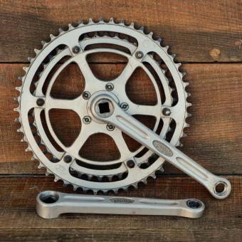 Kurbelgarnitur STRONGLIGHT Modell 49 D, für Schraublager mit Vierkant-Achse, original 40er-60er J., Alu, gebr. 