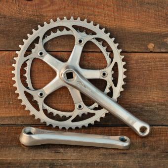 Kurbelgarnitur SHIMANO, für Schraublager mit Vierkant-Achse, original 80er J., Alu, gebr. 