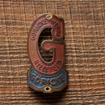 Steuerkopfschild GÖRICKE, Messing lackiert, original 20er/30er Jahre, gebr. 