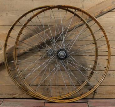 Laufradsatz 26 Zoll (559) für Drahtbereifung Ballonrad, 1936, Holzdekor, F&S und TORPEDO Nabe, gebr. 