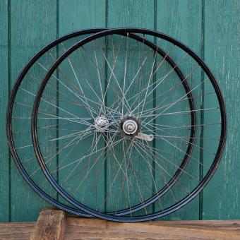 Laufradsatz 26 Zoll (559) für Drahtbereifung, original 1952, Naben: vorn WIPPERMANN/hinten F&S Torpedo, gebr. 