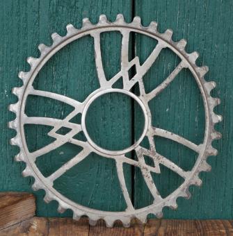 Kettenblatt VICTORIA, 10er/20er J., 5/8 Zoll, vernickelt, Gewinde-Durchmesser 55mm, 38 Zähne, gebr. 