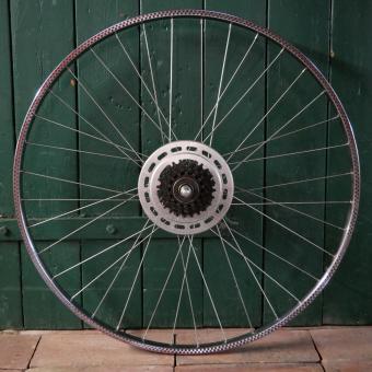 Hinterrad SCHÜRMANN, 26 x 1 5/8 x 1 1/4 (590!), Stahl verchromt, für Drahtreifen, WECO Nabe Hochflansch, gebr. 