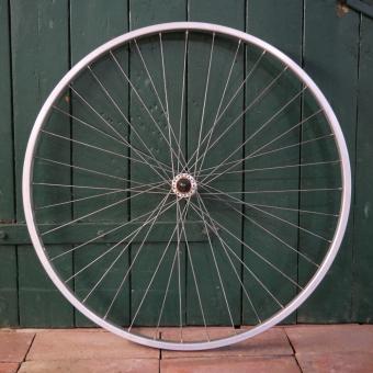 Vorderrad, 28 Zoll (622), Alu, für Drahtreifen,  Alu-Nabe mit Vollachse, NOS 