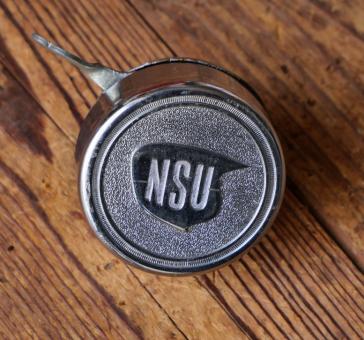 Fahrrad/Moped Klingel Deckel "NSU", orig. 50er Jahre, verchromt 