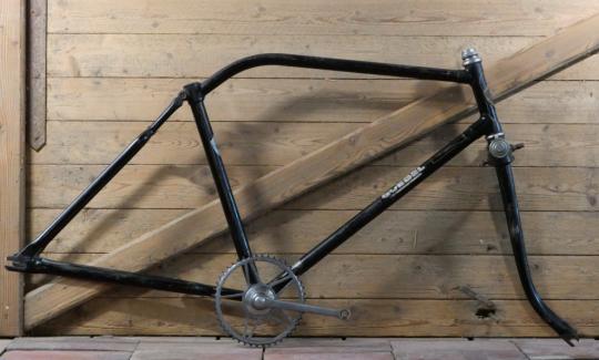 Fahrradrahmen Goebel, Herrenausführung speziell für Hilfsmotor (Lutz), 26 Zoll Ballon, 1950er J. 