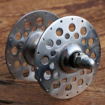 Nabe Vorderrad, Renak Hochflanschnabe, für Radball, verchromt, original 50er/60er Jahre, 36 Loch, NOS 