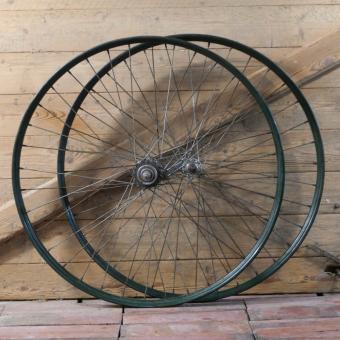 Laufradsatz, 26 Zoll (559), 1952, Felgen grün, Linien weiß/gold, Naben: F&S Torpedo/WIPPERMANN, gebr. 