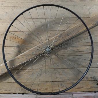 Vorderrad für Wulstbereifung 28 Zoll (635), 1920er/30er J., Felge schwarz, Linien blau/rot, WECONA-Nabe vernickelt, gebr. 