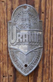 Steuerkopfschild URANIA, 30er Jahre, Alu, Originalschild aus Sammlungsbestand 