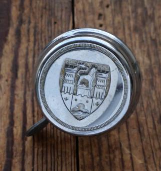 Fahrrad/Moped Klingel Deckelmotiv Wappen, orig. 1950er Jahre, verchromt, gebr. 