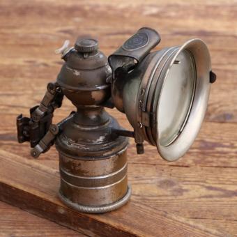 Carbid-Lampe Lohmann für Winkelhaltermontage, 20er Jahre, Messing vernickelt, gebr. 