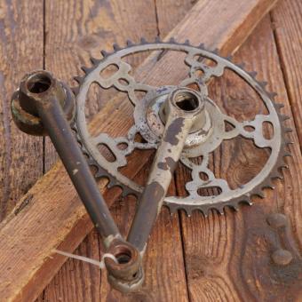 Kurbelsatz GÖRICKE für Tourenrad, orig. 30er Jahre, verchromt, Glocken-Vierkant, gebr. 