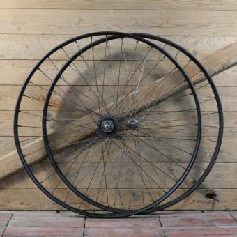 Laufradsatz 28 Zoll (635) für Wulstbereifung, 1935, schwarz, Naben vernickelt, F&S Torpedo-Nabe, gebr. 