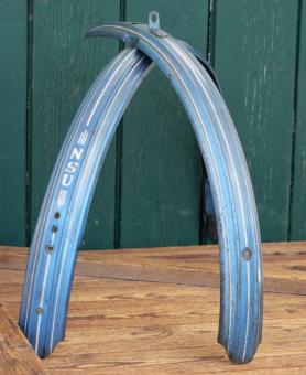 Schutzbleche Satz NSU, 26 Zoll, Herrenausführung, 50er J., blau-metallic, Linien weiß/gold, gebr. 