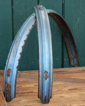 Schutzbleche Satz NSU, 26 Zoll, Damenausführung, 50er J., blau-metallic, Linien weiß/gold, gebr. 