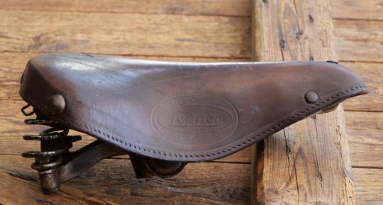 Sattel MIELE, Herren, für Sportrad, 50er Jahre, Leder braun, Gestell verchromt, gebr. 