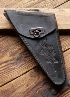 Werkzeugtasche für Damenrad, Echtleder, dunkelbraun, original 20er - 30er Jahre, gebraucht 