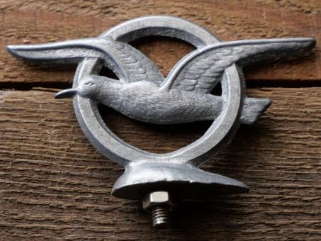 Schutzblechfigur MÖVE, Aluminium, original 30er - 50er Jahre, gebr. 