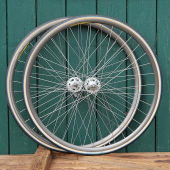 Laufradsatz für Drahtbereifung 28 Zoll (622), 1980er J., für Rennrad, WOLBER Felgen, CAMPAGNOLO Hochflansch-Naben 