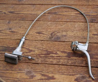 Stempelbremse WIPPERMANN mit Seilzug u. Hebel, orig. 50er J., verchromt, Hebel Alu, NOS 