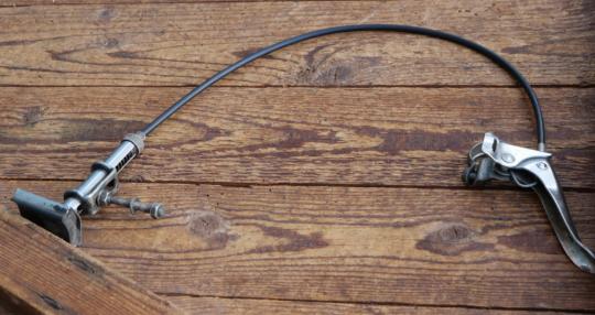 Stempelbremse REICH mit Seilzug u. Hebel, orig. 50er J., verchromt, gebr. 